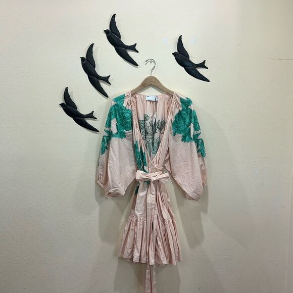 NEW!  ASOS EDITION Embroidered Wrap Mini Dress Tiered Hem ~ Candy Pink ~ 10 - Picture 1 of 10